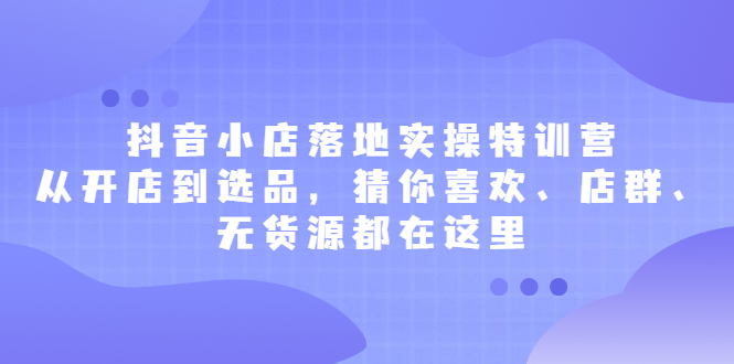 抖音小店落地实操特训营，从开店到选品，猜你喜欢、店群、无货源都在这里凯哥轻创网-网创项目资源站-副业项目-创业项目-搞钱项目凯哥轻创网