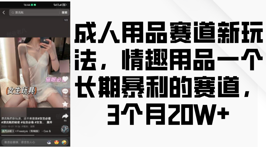 情趣用品一个长期暴利的赛道，成人用品赛道新玩法，3个月20W+凯哥轻创网-网创项目资源站-副业项目-创业项目-搞钱项目凯哥轻创网