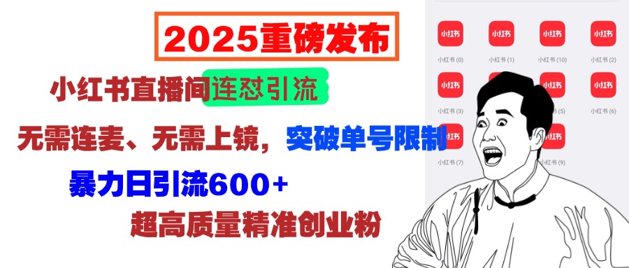 2025重磅发布：小红书直播间连怼引流，无需连麦、无需上镜，突破单号限制，暴力日引流600+超高质量精准创业粉凯哥轻创网-网创项目资源站-副业项目-创业项目-搞钱项目凯哥轻创网